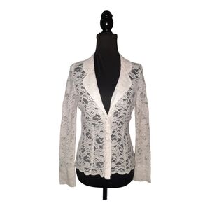Le CHATEAU Womens White Lace Long Sleeve Blouse Button Down Shirt Tops Size (S)